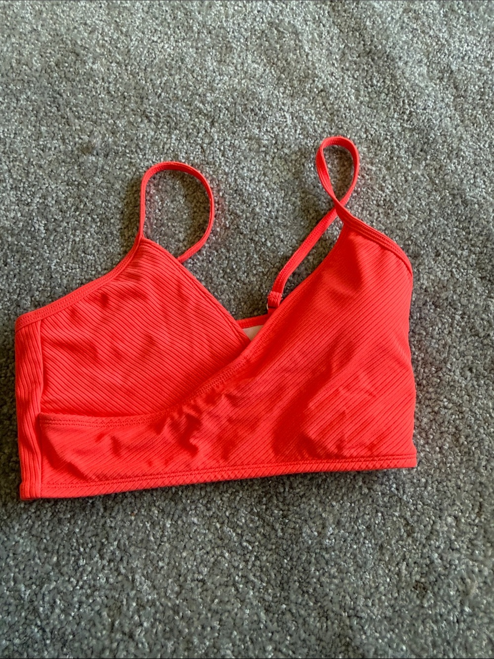 SO Bright Red Ribbed Bikini Top with Thin Straps